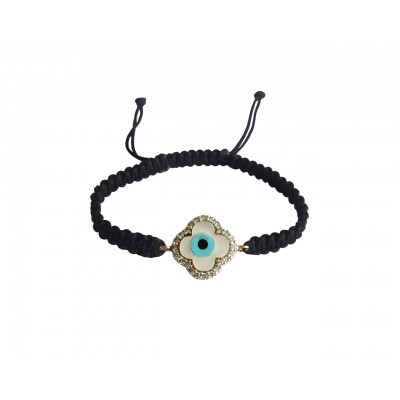 Evil Eye Clover Charm Bracelet in 14k Gold